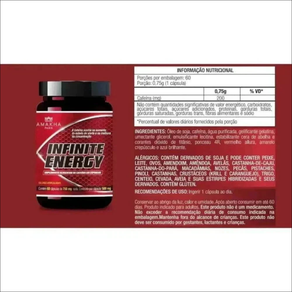 Infinite Energy Amakha Paris 60 Cápsulas 750mg - Aumento de Energia e Vitalidade Natural - Jm Grife