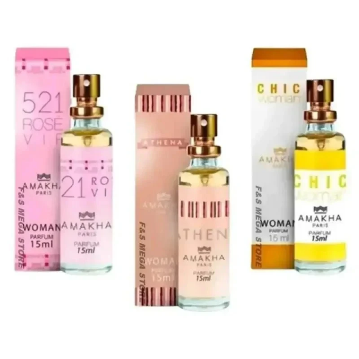 Kit 3 Perfume Feminino Amakha Paris 521 Vip Rose Athena Chic - Jm Grife