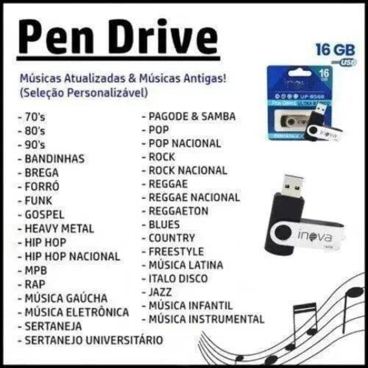Pendrive Gravado com musicas Atualizado 2024 16gb mais de 3000 músicas - Jm Grife