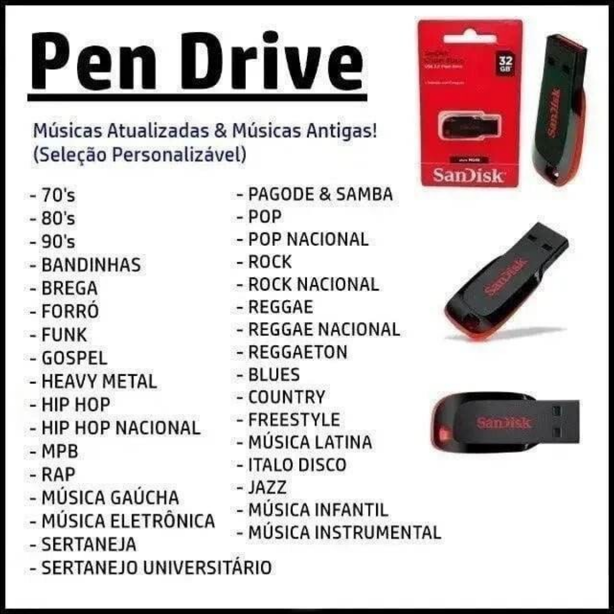 Pendrive Gravado com musicas Atualizado 2024 16gb mais de 3000 músicas - Jm Grife