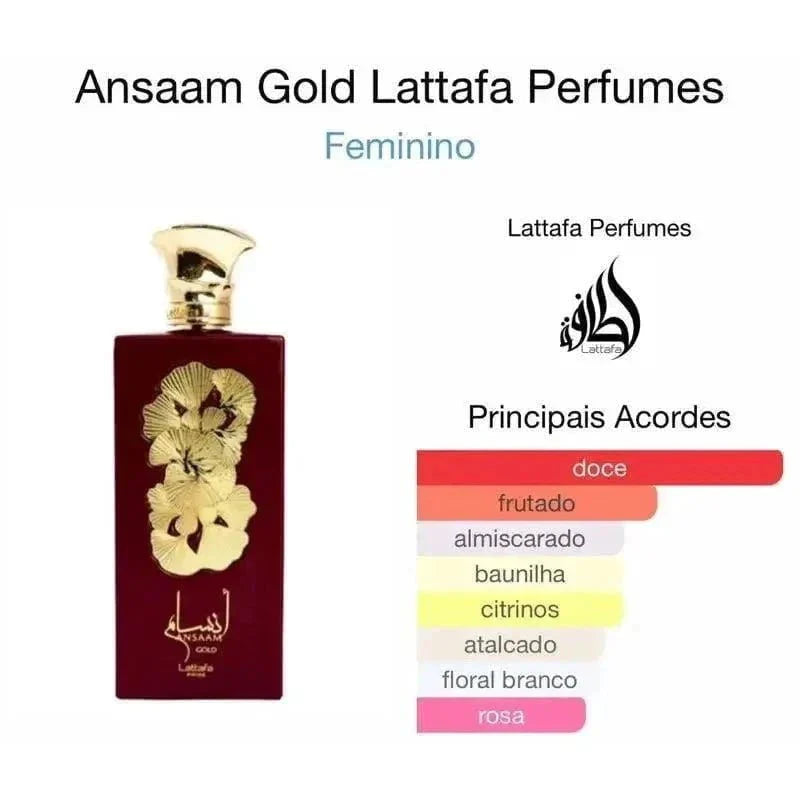 Perfume Feminino Ansaam Gold By Lattafa EDP 100ml - Âmbar Floral com Notas de Jasmim e Baunilha - Jm Grife - Perfume Feminino Ansaam Gold By Lattafa EDP 100ml - Âmbar Floral com Notas de Jasmim e Baunilha - - Jm Grife - 100ml, 22697652348, ansaam, floral, gold, issues, Jm Grife, lattafa, mandarina, notas, perfume, rabe, topo - Jm Grife